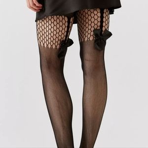 Uo M/L lingerie high bow mixed fishnet normcore tights
